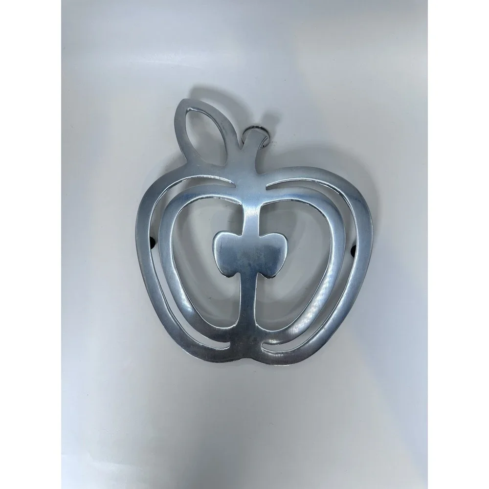 Copco Apple‎ Polished Aluminum Wall Hanging or Footed Trivet Decoration Silver